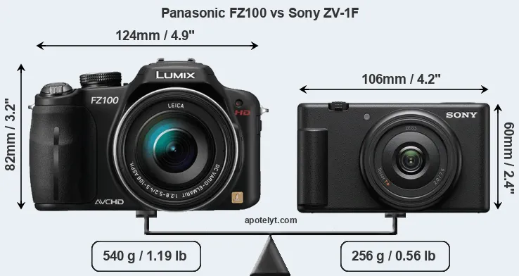 Size Panasonic FZ100 vs Sony ZV-1F