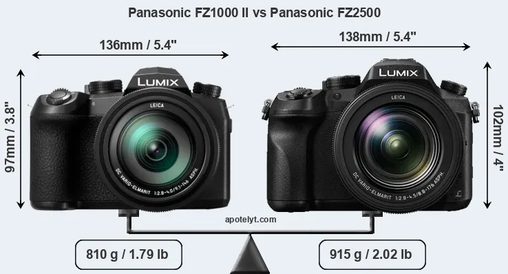 Size Panasonic FZ1000 II vs Panasonic FZ2500