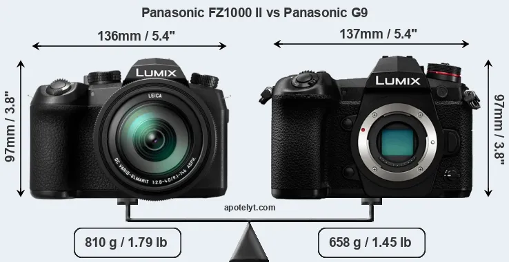 Size Panasonic FZ1000 II vs Panasonic G9