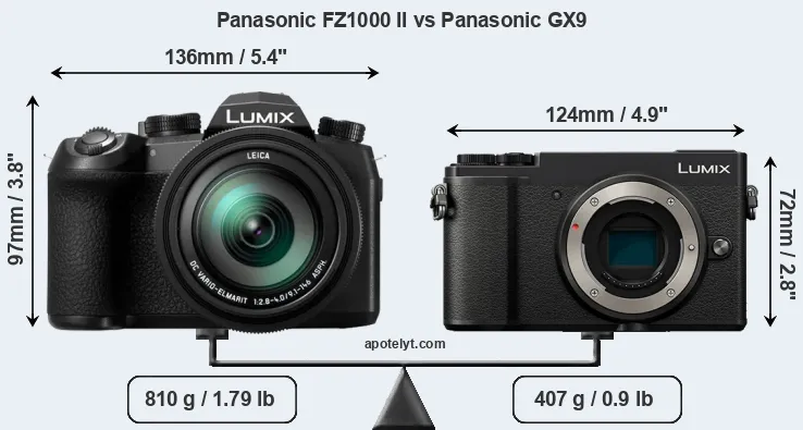 Size Panasonic FZ1000 II vs Panasonic GX9