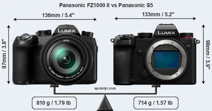 Size Panasonic FZ1000 II vs Panasonic S5