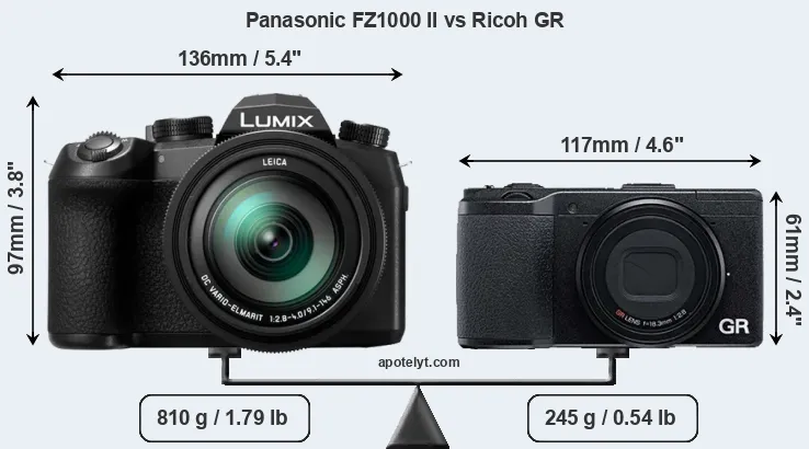 Size Panasonic FZ1000 II vs Ricoh GR