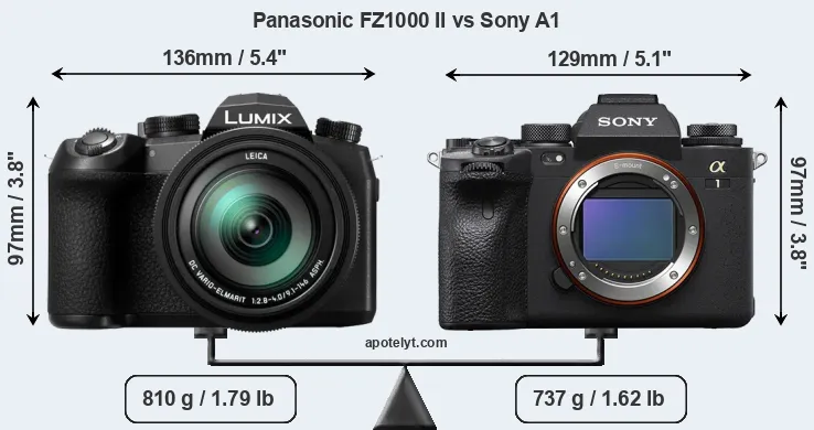Size Panasonic FZ1000 II vs Sony A1