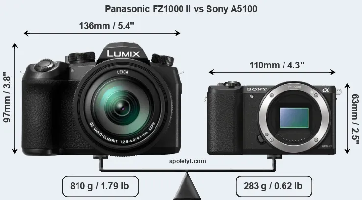 Size Panasonic FZ1000 II vs Sony A5100