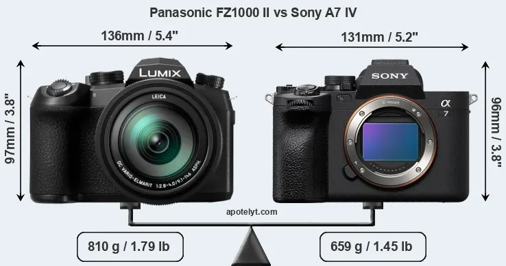 Size Panasonic FZ1000 II vs Sony A7 IV
