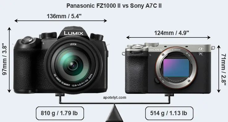 Size Panasonic FZ1000 II vs Sony A7C II