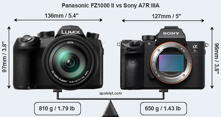 Size Panasonic FZ1000 II vs Sony A7R IIIA