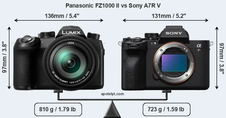 Size Panasonic FZ1000 II vs Sony A7R V