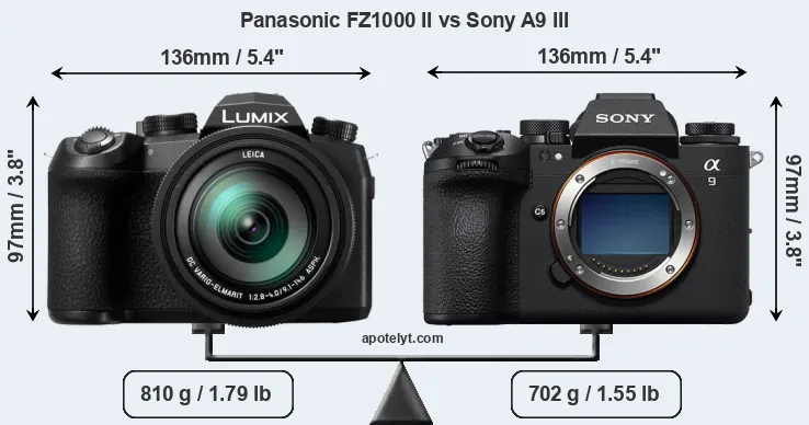 Size Panasonic FZ1000 II vs Sony A9 III