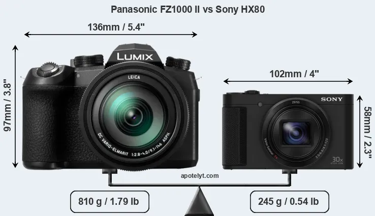 Size Panasonic FZ1000 II vs Sony HX80