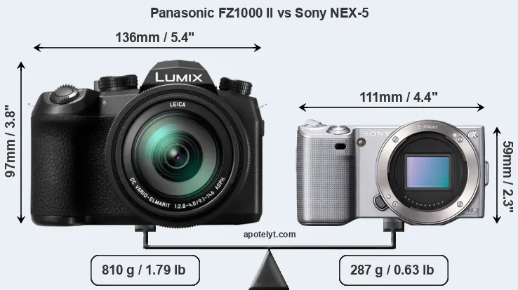 Size Panasonic FZ1000 II vs Sony NEX-5