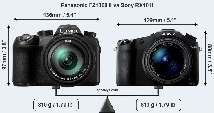 Size Panasonic FZ1000 II vs Sony RX10 II