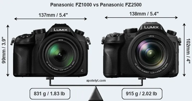 Size Panasonic FZ1000 vs Panasonic FZ2500