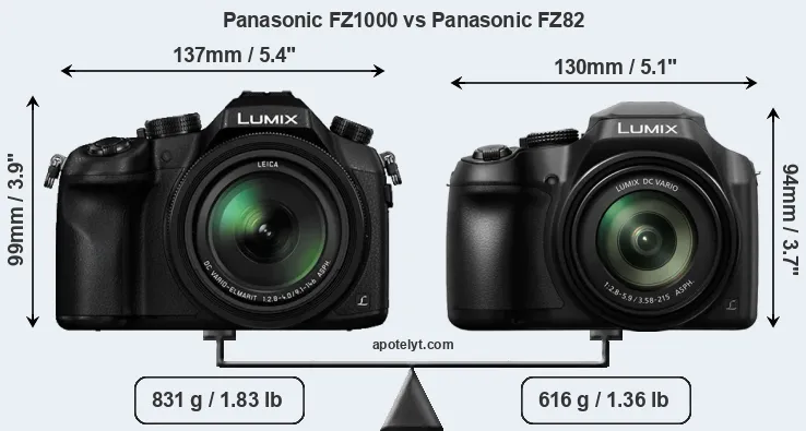 Size Panasonic FZ1000 vs Panasonic FZ82