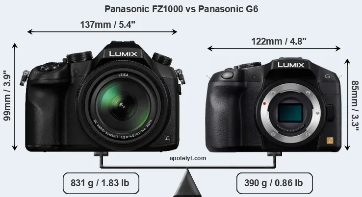 Size Panasonic FZ1000 vs Panasonic G6