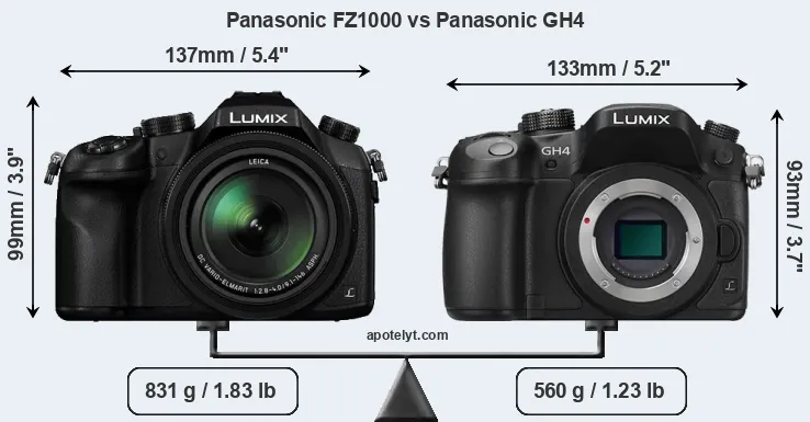 Size Panasonic FZ1000 vs Panasonic GH4