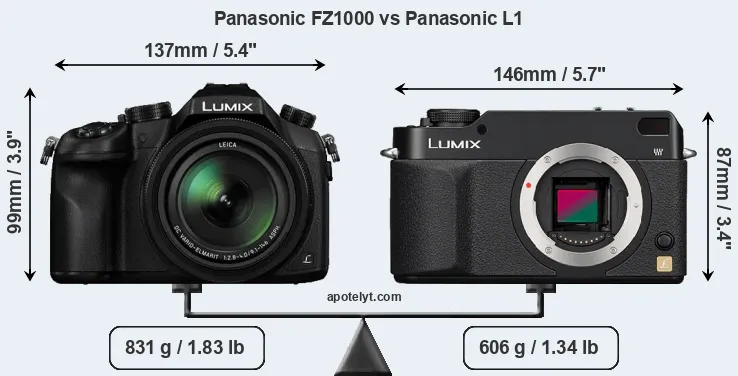 Size Panasonic FZ1000 vs Panasonic L1