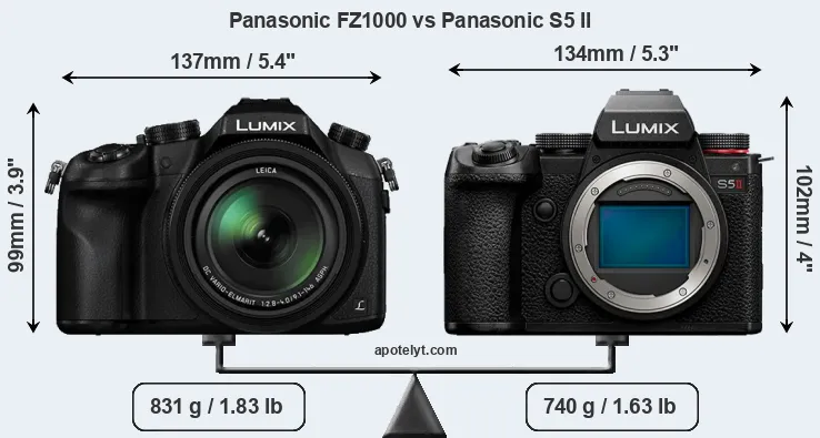 Size Panasonic FZ1000 vs Panasonic S5 II