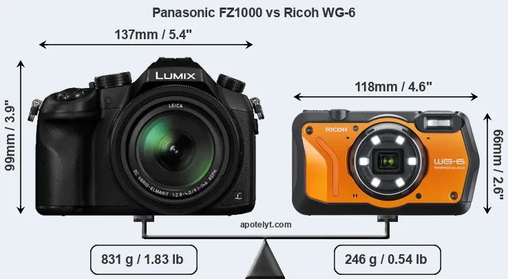 Size Panasonic FZ1000 vs Ricoh WG-6