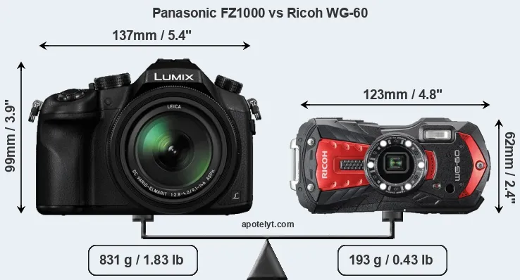 Size Panasonic FZ1000 vs Ricoh WG-60