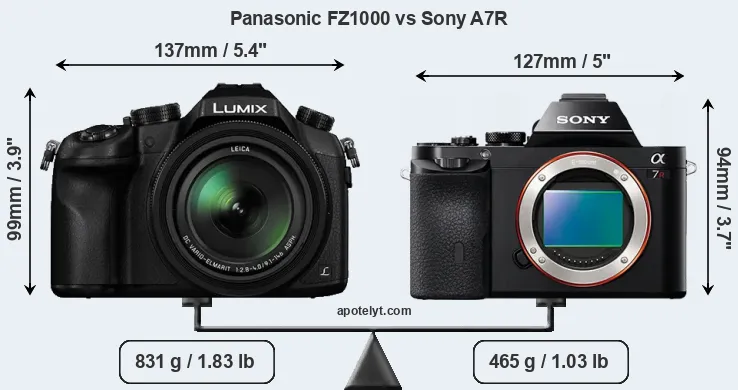 Size Panasonic FZ1000 vs Sony A7R