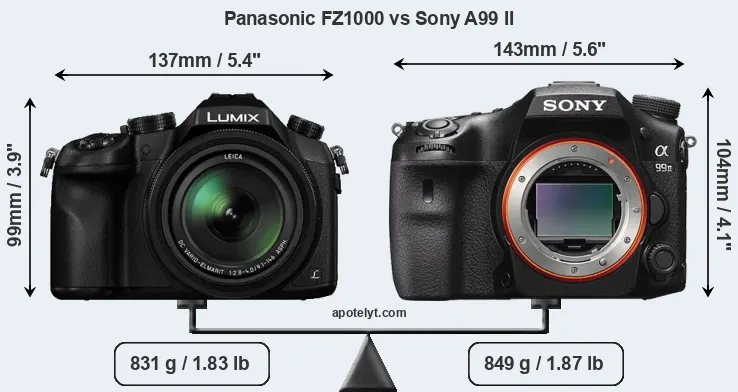 Size Panasonic FZ1000 vs Sony A99 II