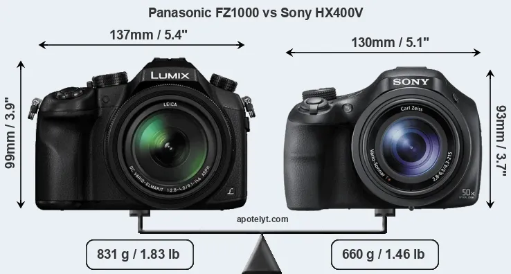 Size Panasonic FZ1000 vs Sony HX400V