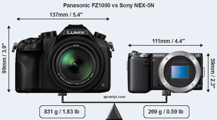 Size Panasonic FZ1000 vs Sony NEX-5N