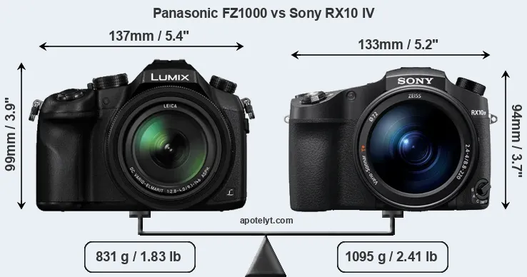 Size Panasonic FZ1000 vs Sony RX10 IV