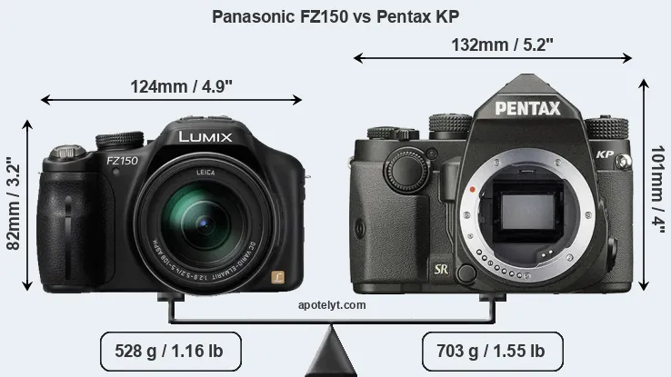 Size Panasonic FZ150 vs Pentax KP