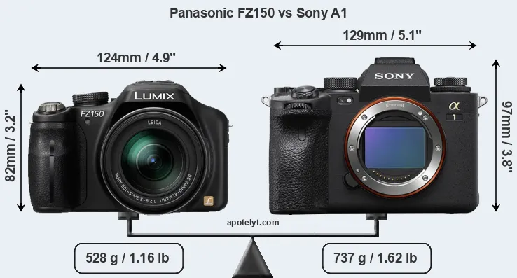 Size Panasonic FZ150 vs Sony A1