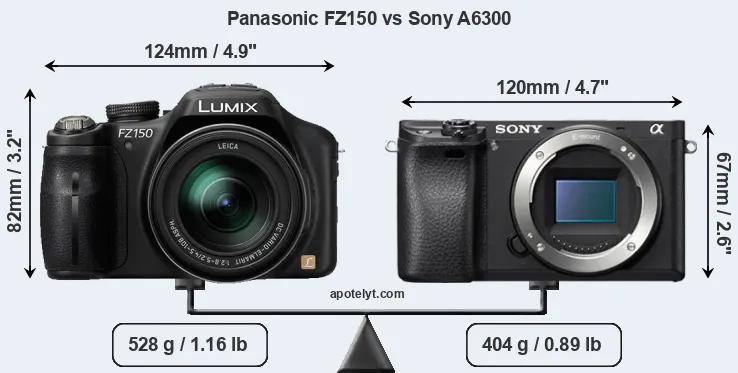 Size Panasonic FZ150 vs Sony A6300