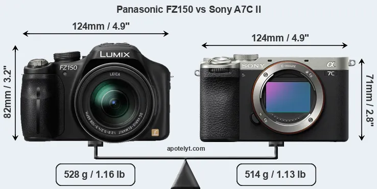 Size Panasonic FZ150 vs Sony A7C II