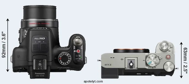 Compare FZ150 versus A7C II top