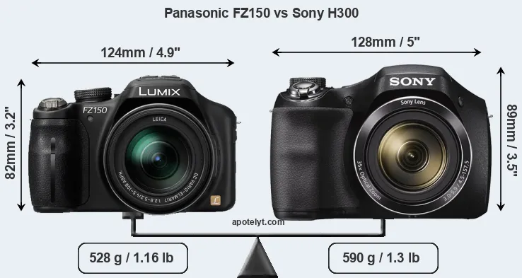 Size Panasonic FZ150 vs Sony H300