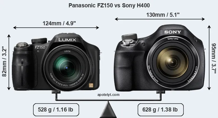 Size Panasonic FZ150 vs Sony H400