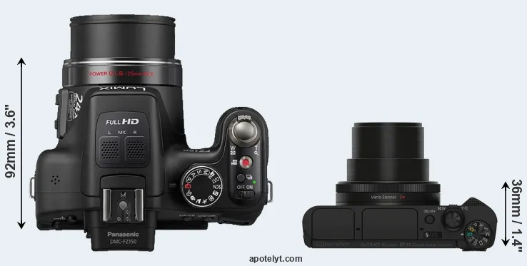 Compare FZ150 versus HX90V top