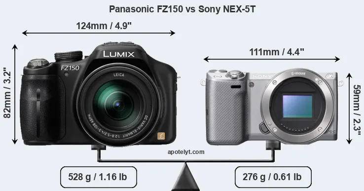Size Panasonic FZ150 vs Sony NEX-5T