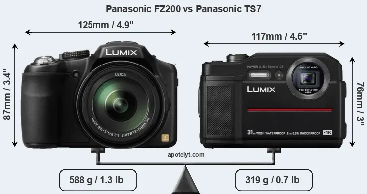 Size Panasonic FZ200 vs Panasonic TS7