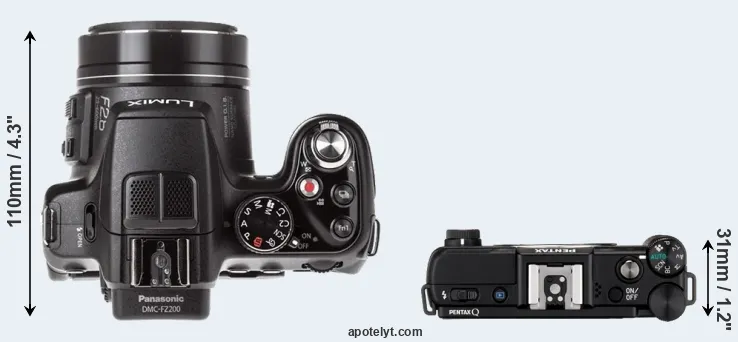 Compare FZ200 versus Pentax Q top