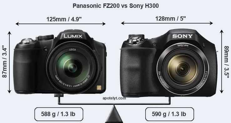 Size Panasonic FZ200 vs Sony H300
