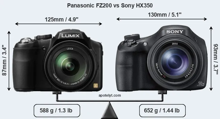 Size Panasonic FZ200 vs Sony HX350