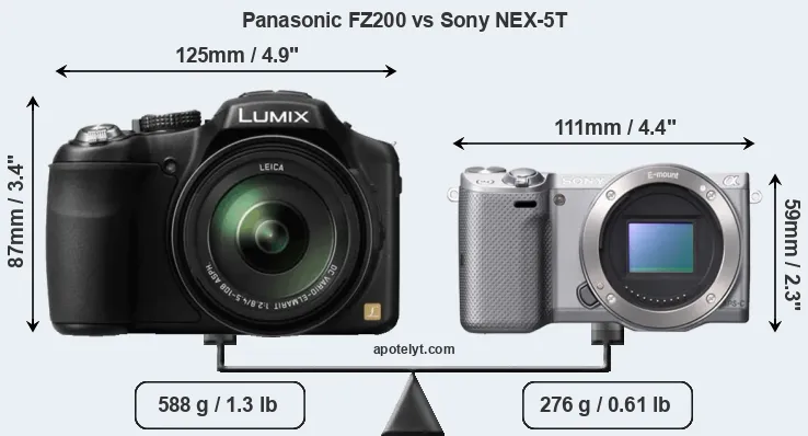 Size Panasonic FZ200 vs Sony NEX-5T