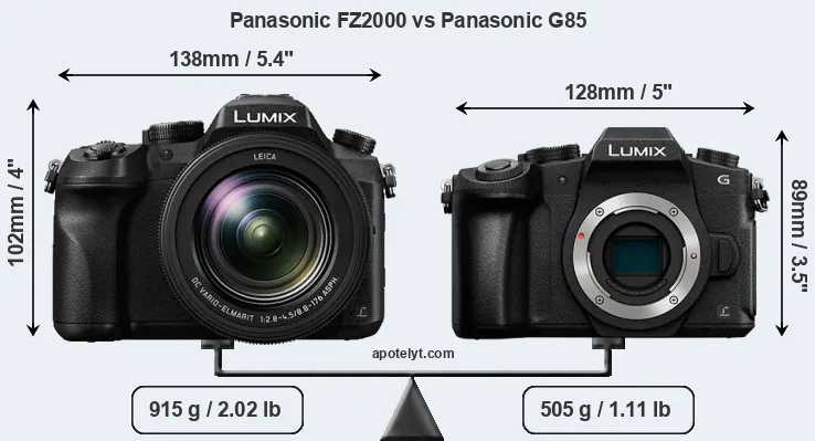 Size Panasonic FZ2000 vs Panasonic G85