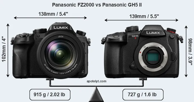Size Panasonic FZ2000 vs Panasonic GH5 II
