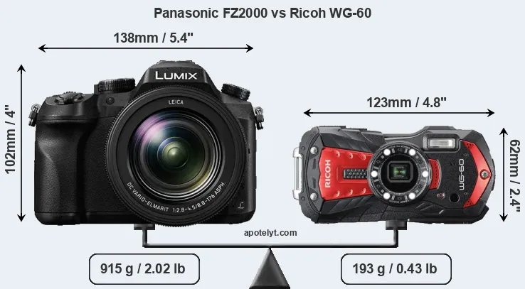 Size Panasonic FZ2000 vs Ricoh WG-60