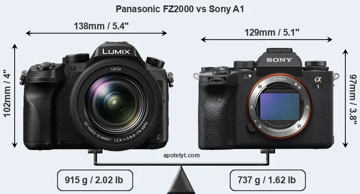 Size Panasonic FZ2000 vs Sony A1