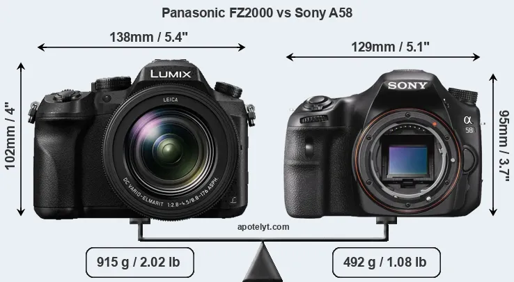 Size Panasonic FZ2000 vs Sony A58