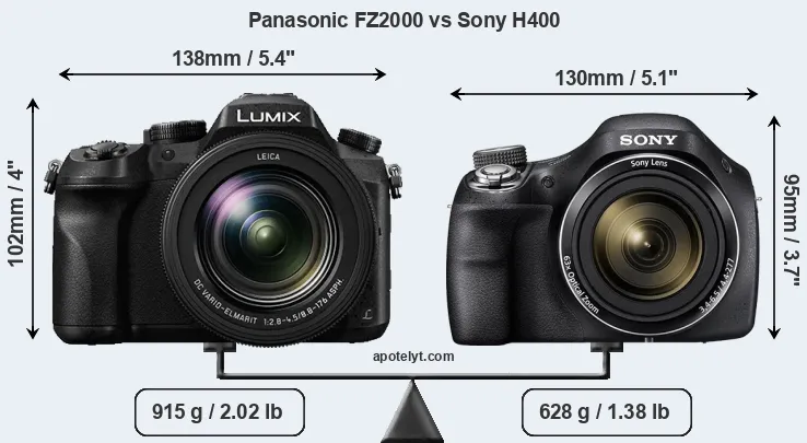 Size Panasonic FZ2000 vs Sony H400