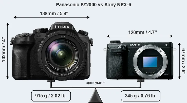 Size Panasonic FZ2000 vs Sony NEX-6